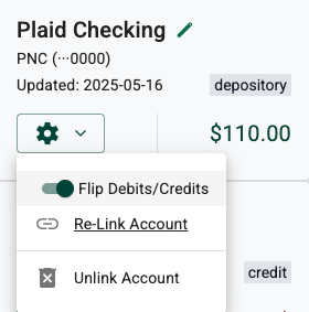 Flip Debits/Credits Option in the Account Settings Menu