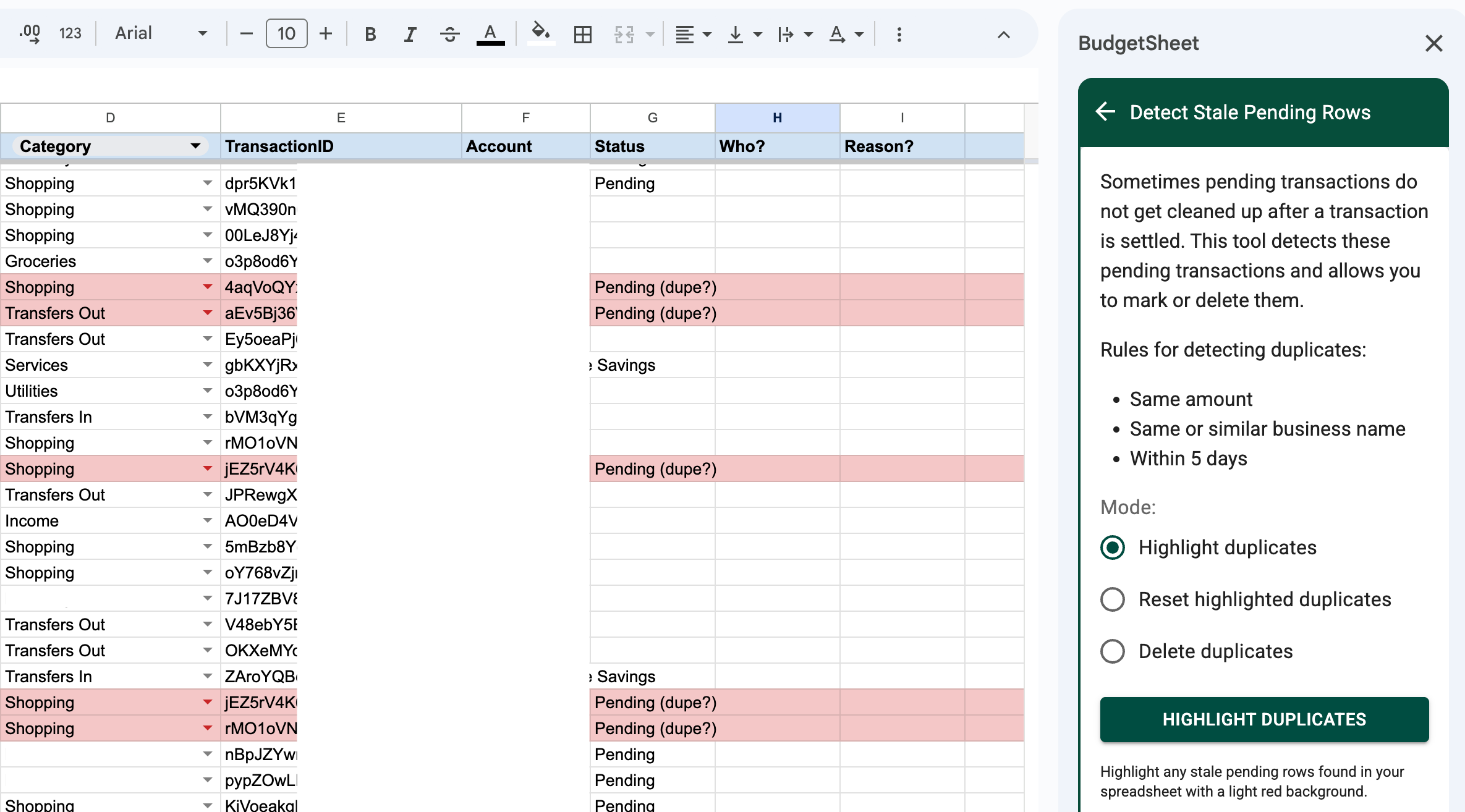 Detected Pending Duplicate Transactions