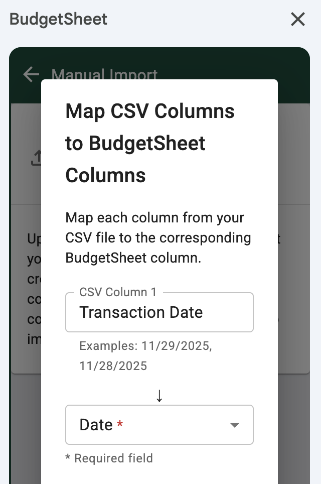 Column Mapping Dialog