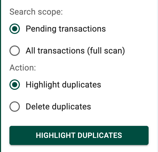 Duplicate finder options